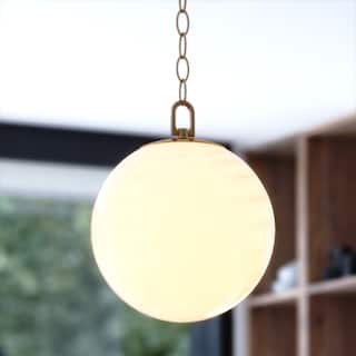 VAXCEL Monticello Muted Brass Gold Globe Pendant with White Alabaster Glass Shade, Hanging Ceiling Light Fixture