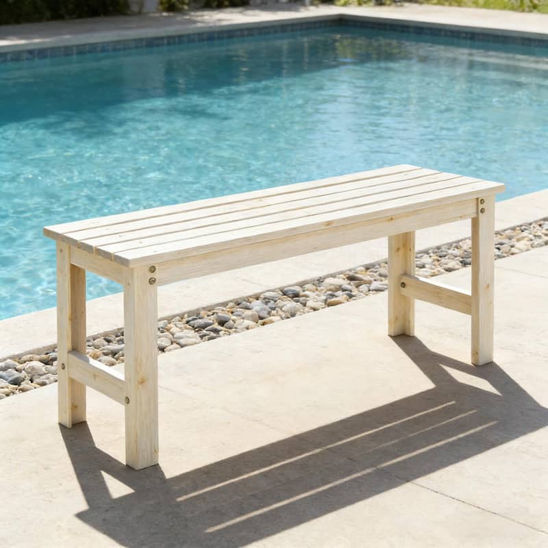 GDFStudio - Solid Pine Wood Backless Outdoor Slatted Bench for Garden and Patio