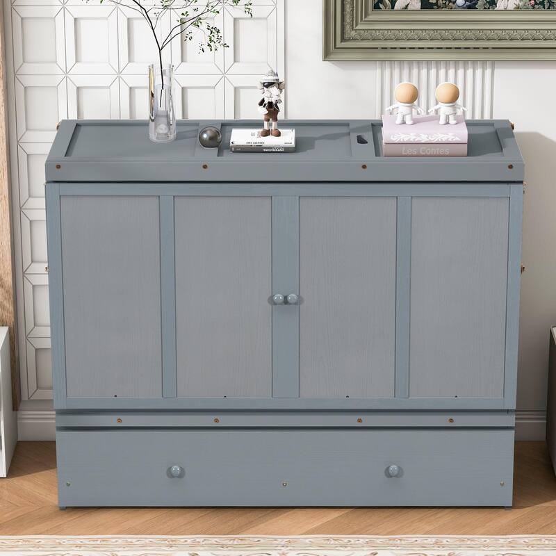 Murphy Bed Cabinet Wall Bed with Drawers and USB Port