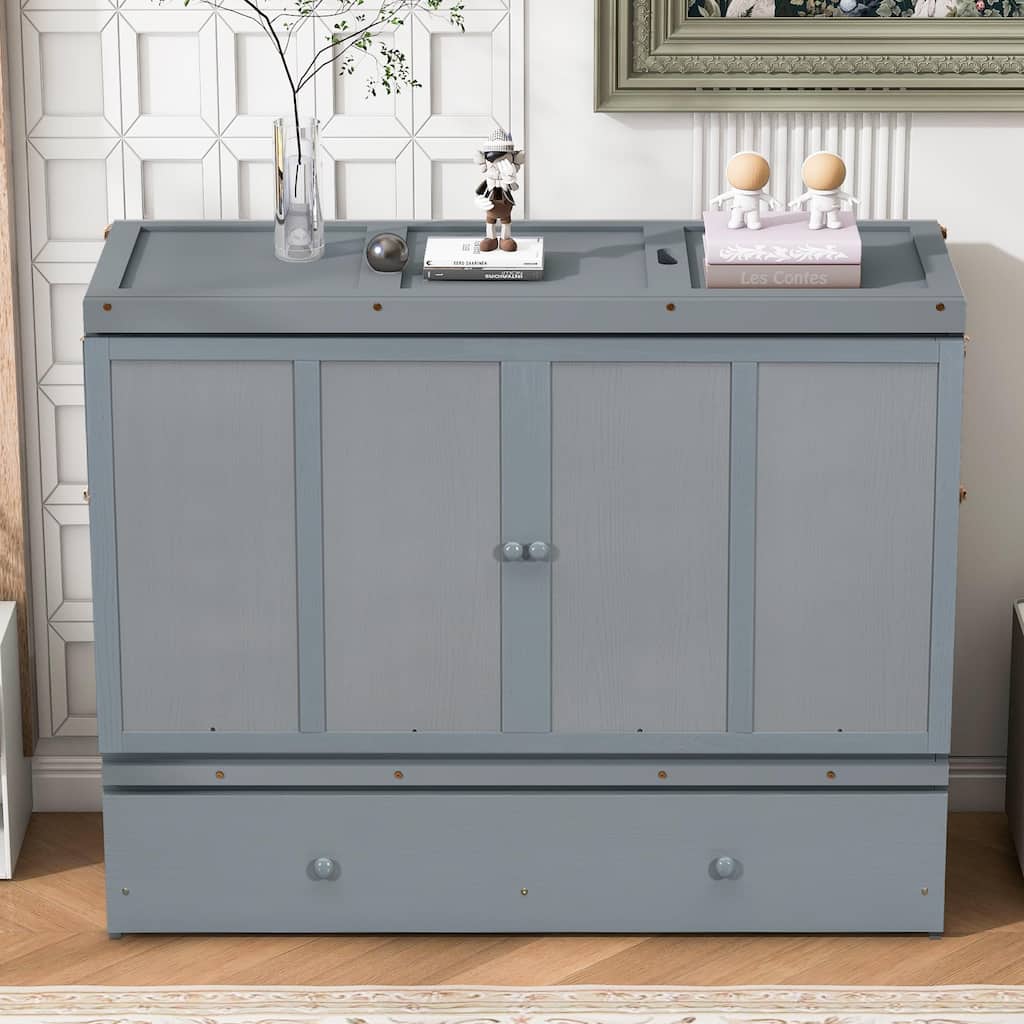 Space-Saving Queen Size Murphy Bed with USB Port and Large Drawer