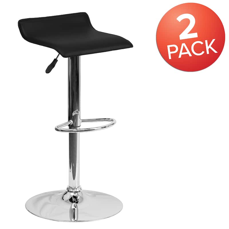 2 Pack Contemporary Vinyl Adjustable Height Barstool with Solid Wave Seat - 15"W x 15"D x 25.5" - 34"H