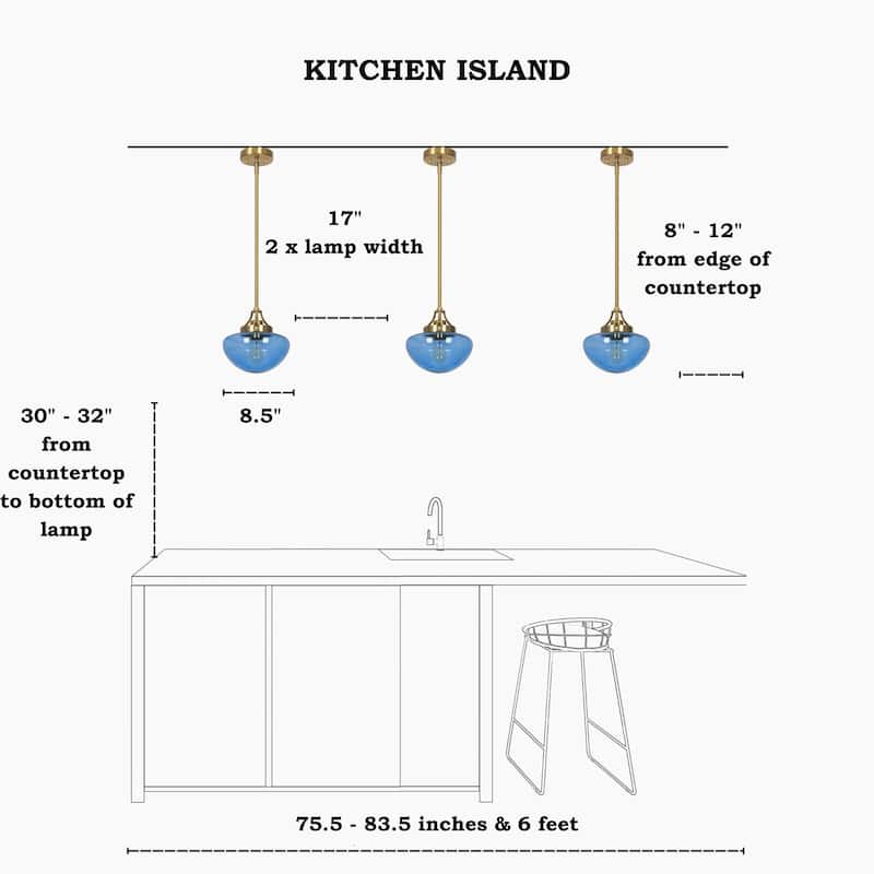 Modern Contemporary 1-Light Gold Kitchen Island Blue Schoolhouse Glass Pendant Lights for Dining Room - 8.5" Dia x 9" H