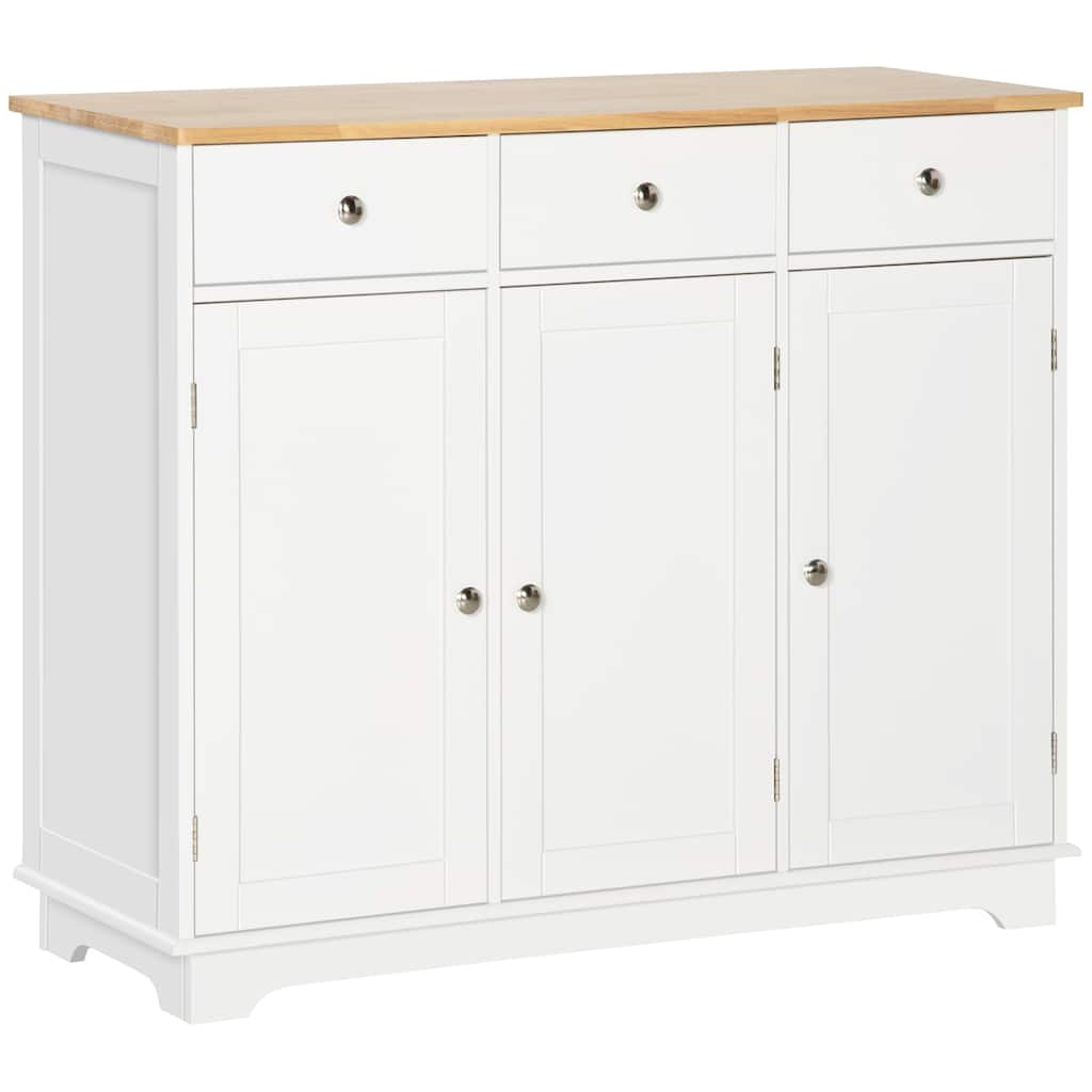 Sideboard with Solid Wood Countertop, Modern Kitchen Storage Cabinet, Coffee Bar Cabinet with 3 Drawers