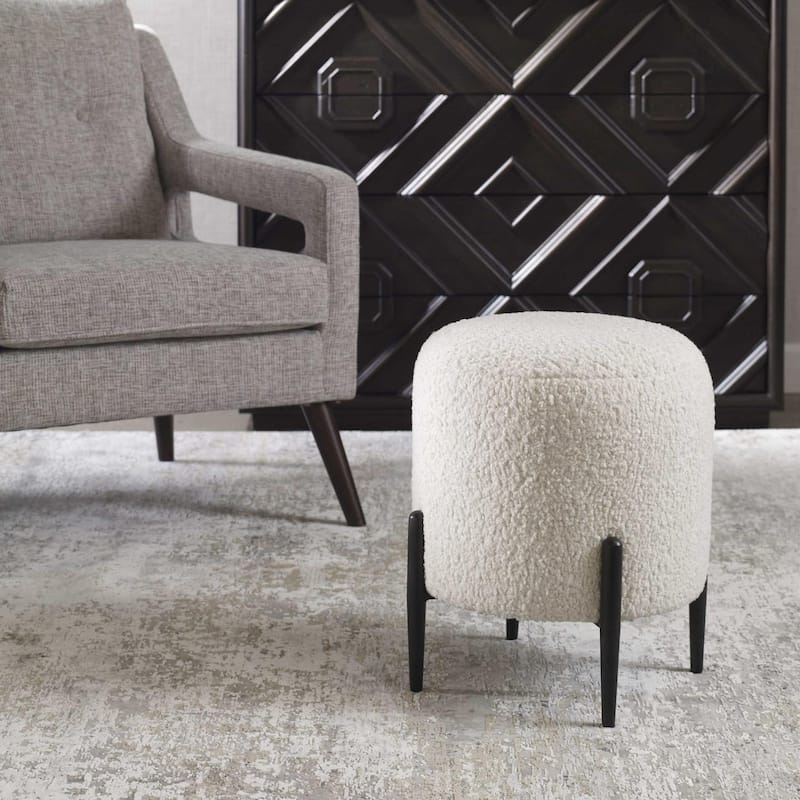 Faux Shearling Plush Ottoman - 20" - White and Black
