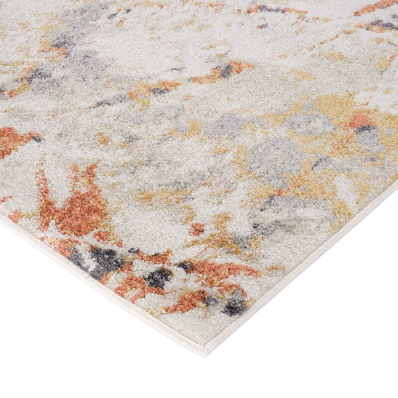 Avant Ivory and Orange Abstract Power-Loom Area Rug 2' x 3'