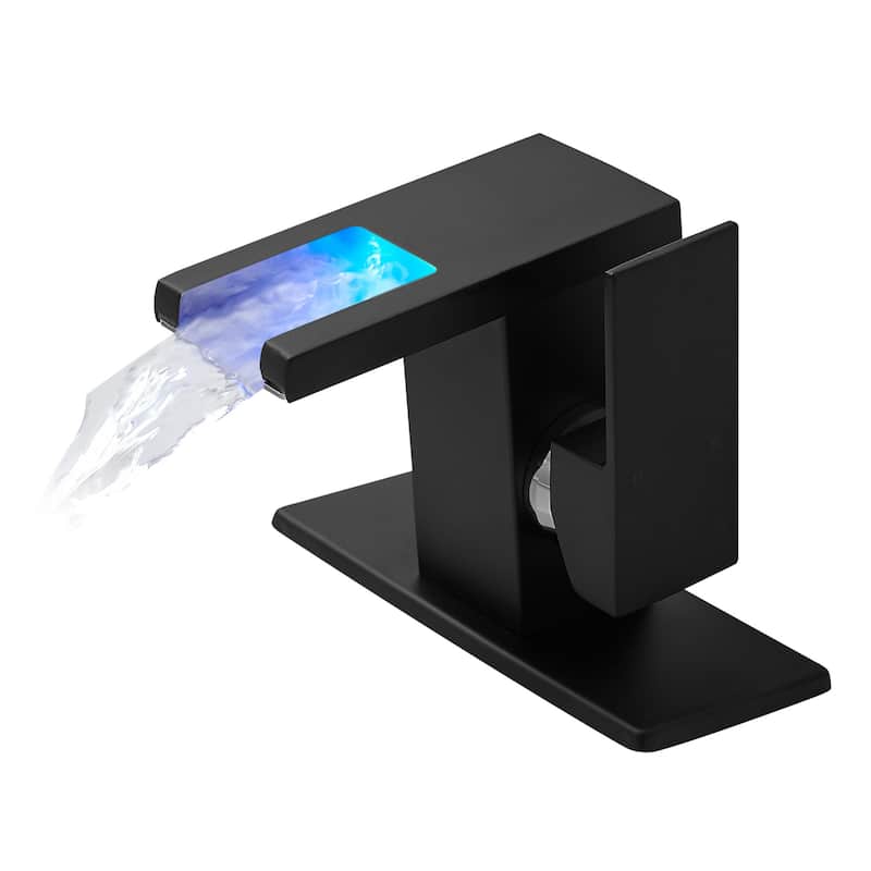 Matte Black Bathroom Sink Faucet with LED tri-color Light