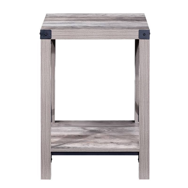 Ledel Rustic Farmhouse End Table Accent Side Table with Storage Shelf