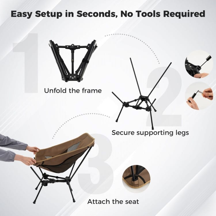 Coffee-Black Aluminum Camping Chair with Mesh Oxford Seat and Carry Bag