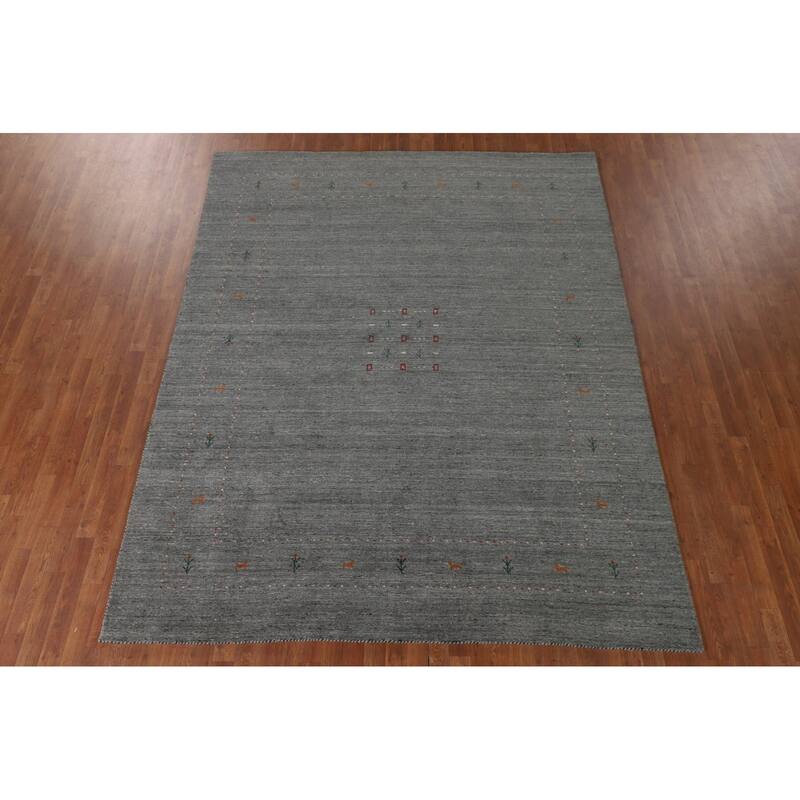 Gray & Green Gabbeh Oriental Area Rug Hand-Knotted Wool Carpet - 7'9"x 9'10"