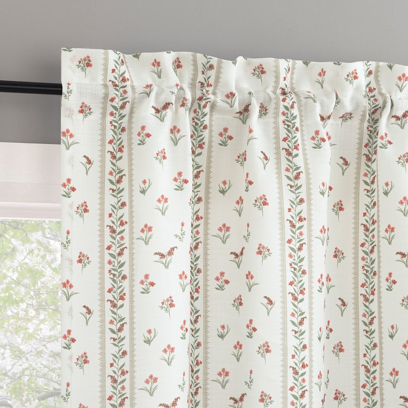No. 918 Riverwood 2-piece Floral Stripe Semi-Sheer Rod Pocket Kitchen Curtain Tier Pair