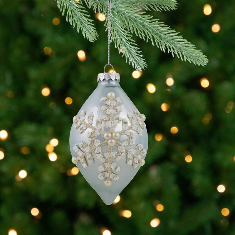 2 Shiny Artic Blue Textured Snowflakes Finial Christmas Ornaments 5"