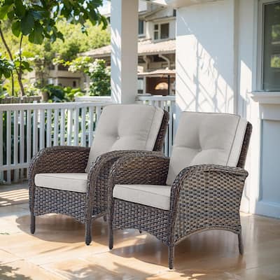 2 Pieces Wicker Patio Chairs Brown-Beige - Brown