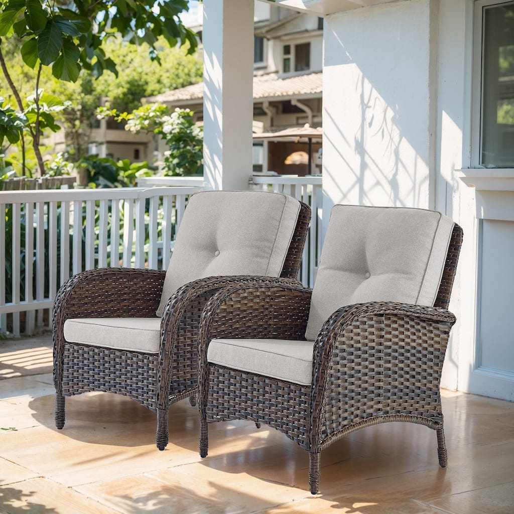 2 Pieces Wicker Patio Chairs Brown-Beige - Brown