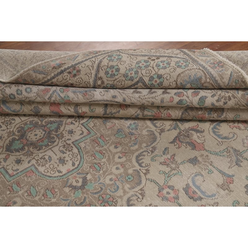 Floral Tabriz Persian Area Rug Oriental Hand-Knotted Wool Carpet - 9'3"x 12'4"