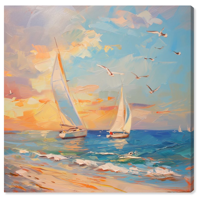 Art Remedy Sailboats In The Sunset Gallery Wrapped Sailing 1 Piece Canvas Wall Art - 20 x 20
