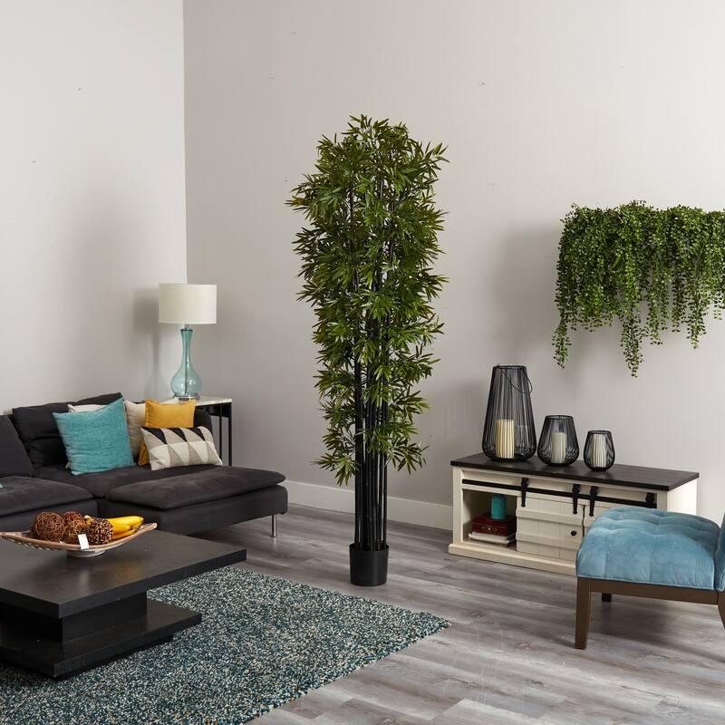 7' Bamboo Tree with Black Trunks UV Resistant (Indoor/Outdoor) - Green