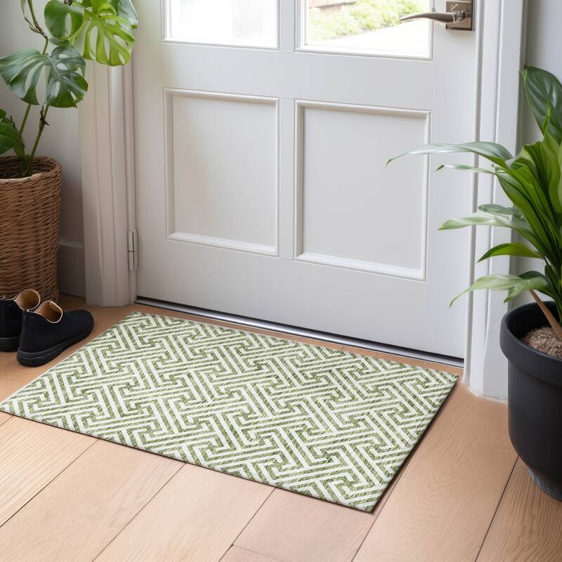 Premium Washable Super Soft Modern Geo Mayfield Rug - Green - 1' 8" x 2' 6" - Rectangle