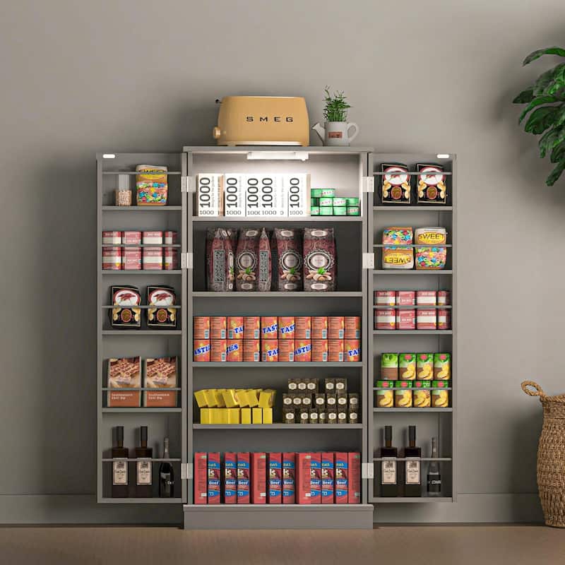 50-inch Adjustable Kitchen Pantry with Smart LED Light