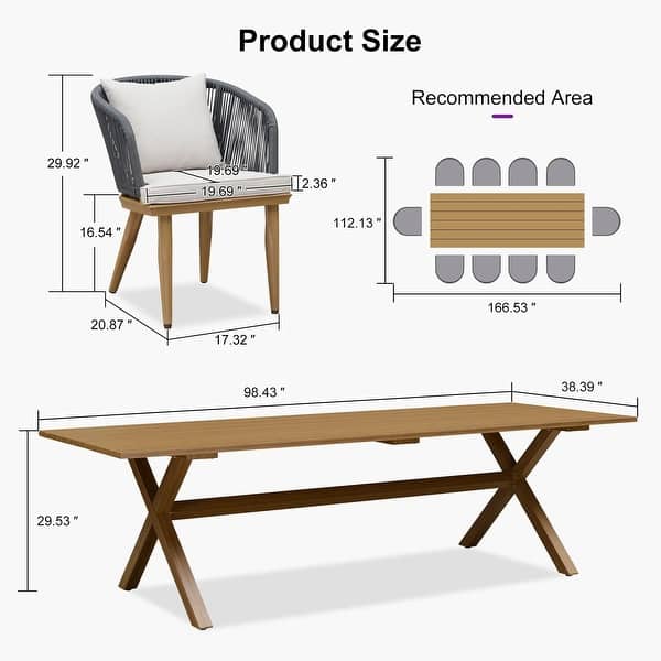 dimension image slide 0 of 6, PURPLE LEAF Outdoor patio Dining Set for Garden Deck Wicker Table and Chairs Set-7/9/11 Piece