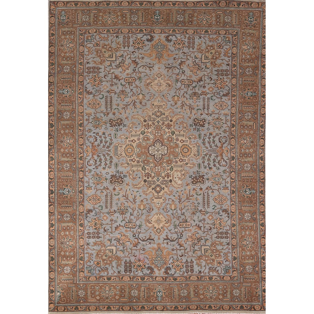 Geometric Tabriz Persian Vintage Rug Hand-Knotted Floral Wool Carpet - 6'5"x 9'8"