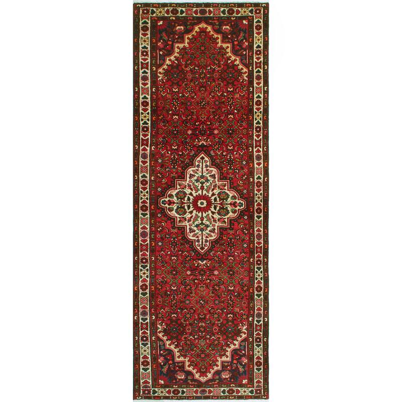 Fine Vintage Distressed Alf Red/Ivory Runner - 3'8" x 10'11"