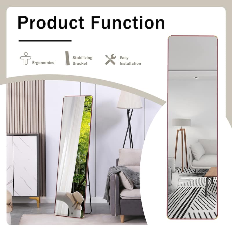 Roomfitters Floor Standing Full-Length Mirror with Walnut Frame, 60"x16.5" Wall Mounted Dressing Mirror for Bedroom