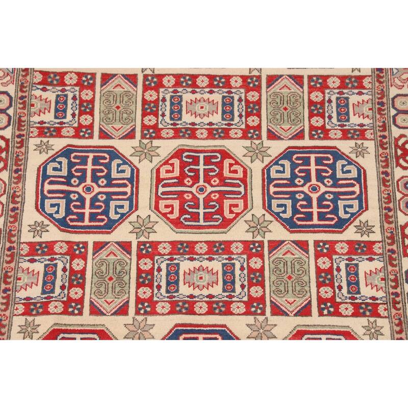 Geometric Kazak Oriental Area Rug Hand-Knotted Bedroom Wool Carpet - 5'0" x 6'9"