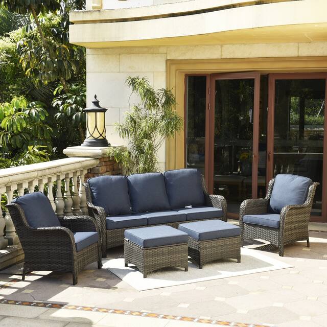 OVIOS 5-piece Patio Conversation Wicker Furniture Set