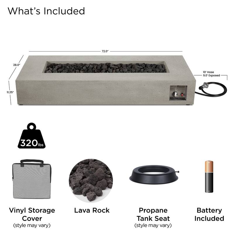 Emery 72" Rectangle Propane Fire Table in Flint