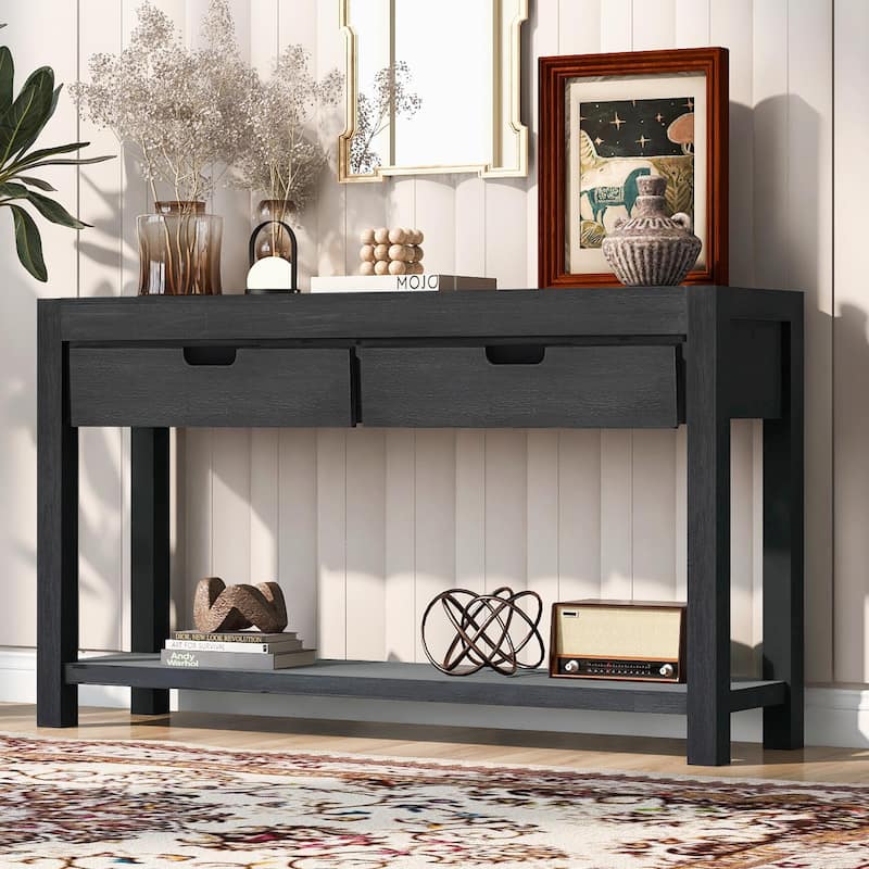 Elegant Acacia Wood Veneer Console Table - Navy Blue