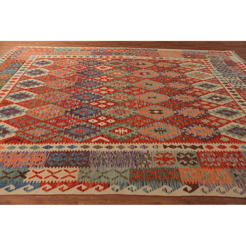 Kilim Oriental Area Rug Flatweave Tribal Multi-Color Wool Carpet - 9'10"x 12'10"