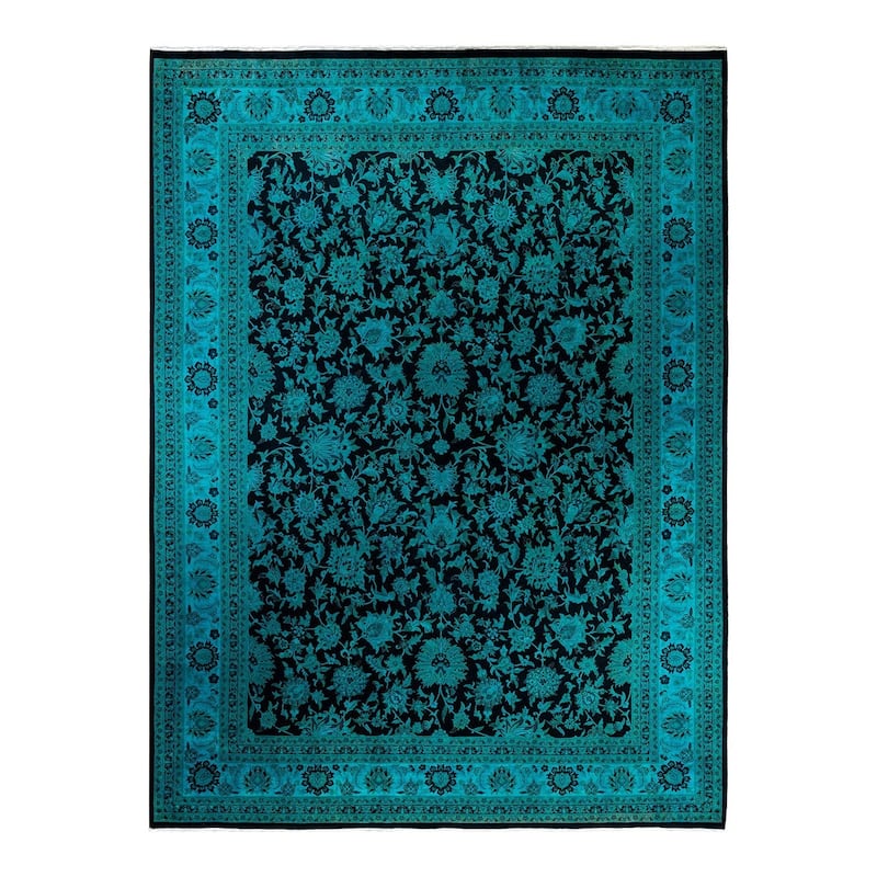 Overton Hand Knotted Wool Vintage Inspired Modern Contemporary Overdyed Blue Area Rug - 9' 2" x 12' 5"