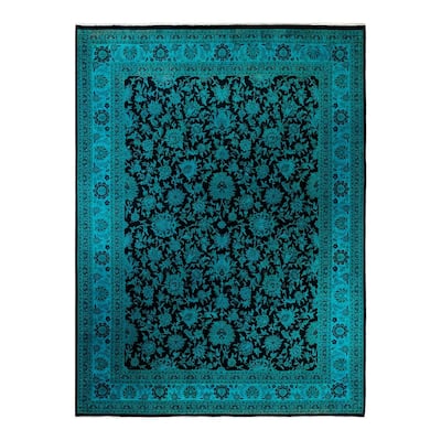 Overton Hand Knotted Wool Vintage Inspired Modern Contemporary Overdyed Blue Area Rug - 9' 2" x 12' 5"