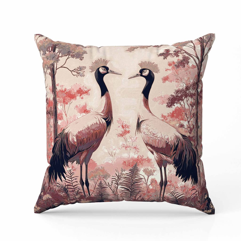 Autumnal Cranes Indoor/Outdoor Reversible Throw Pillow Pink and Black