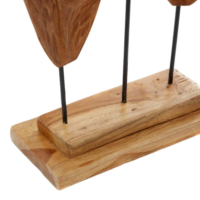 Brown Teak Wood Handmade Leaf Decorative Sculpture