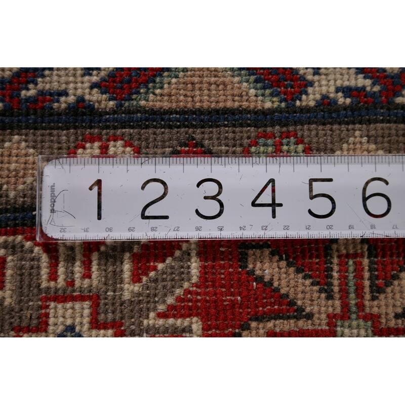 Beige / Ivory Geometric Kazak Rug Hand-Knotted Wool Carpet - 5'2" x 6'9"