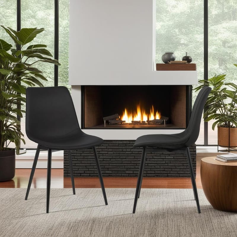 Monte Modern Upholstered Dining Chair in Faux Leather or Fabric - Black
