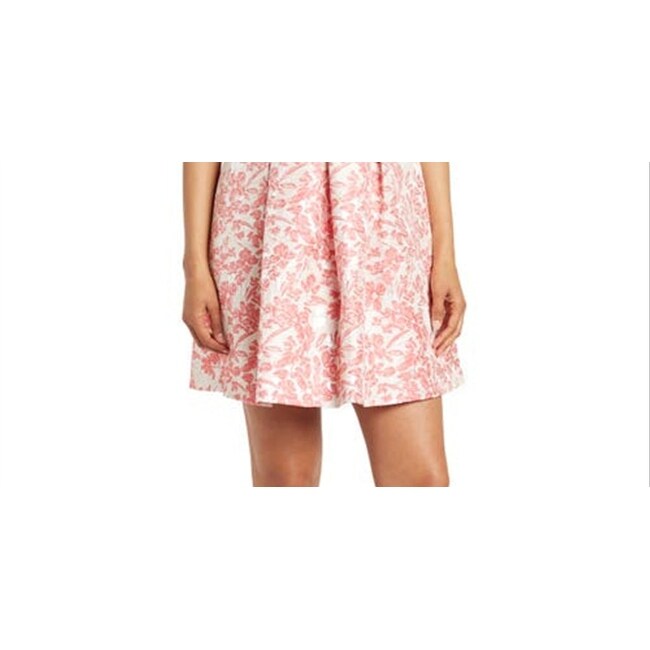 metallic floral jacquard fit & flare dress adrianna papell metallic jacquard fit and flare dress Multi Colored Metallic Floral Jacquard Boat Neck Fit