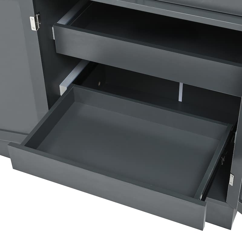 47.2x15.7x75inch Freestanding Buffet with Hutch, Tall Kitchen Pantry Cabinet with 4 Drawers, Door Shelves and Pull-out Trays