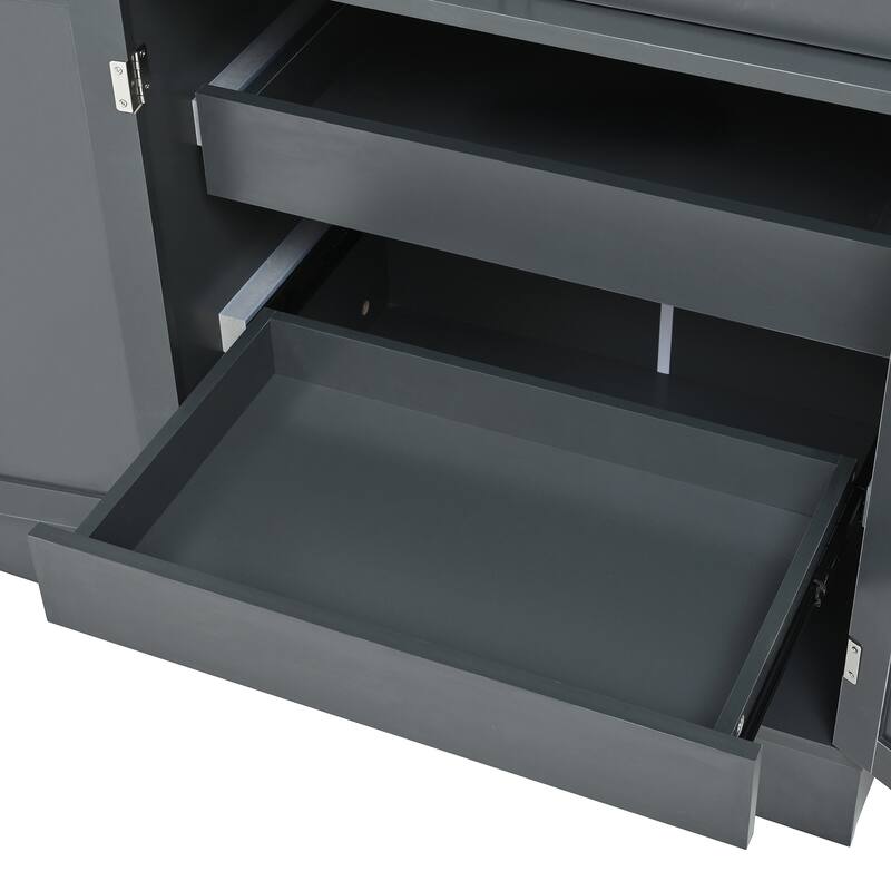 Tall Kitchen Pantry Cabinet, 75" Freestanding Buffet with Hutch, 4 Drawers, Door Shelves & Pull-Out Trays, Dining Room Storage