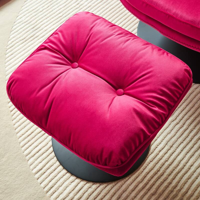 Swivel Leisure Chair Velvet Upholstered Lounge Chair Comfortable Deep Buttons Backrests Chair with Ottoman