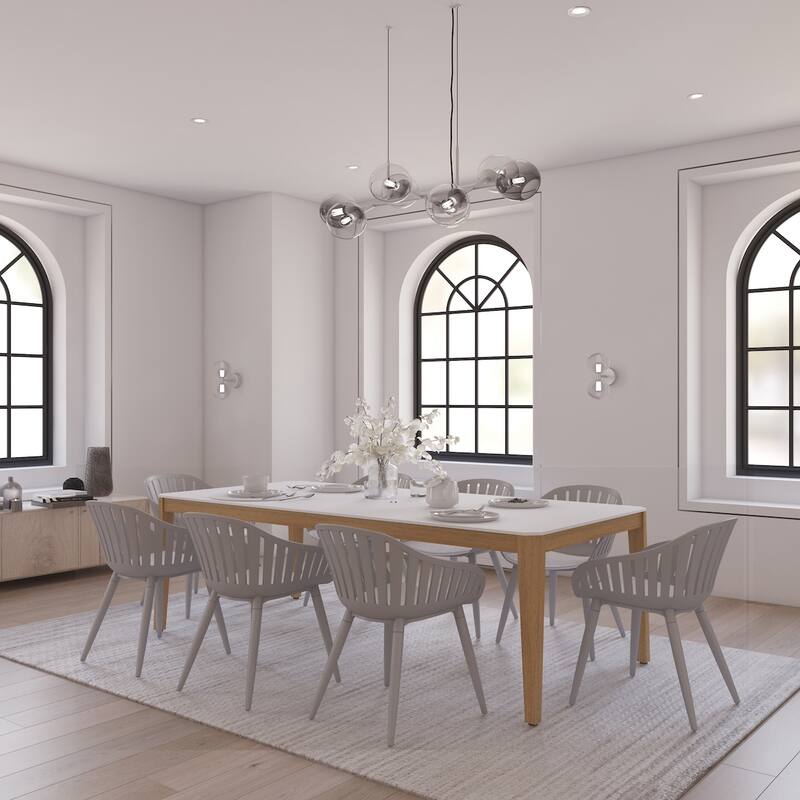 Midtown Concept FSC Certified Wood 9pc Indoor Eighter Dining Room Set - White Table - Grey Aluminum Armchairs