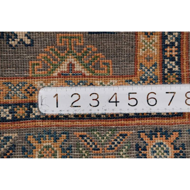 Gray Geometric Kazak Foyer Rug Handmade Wool Carpet - 2'8"x 4'0"