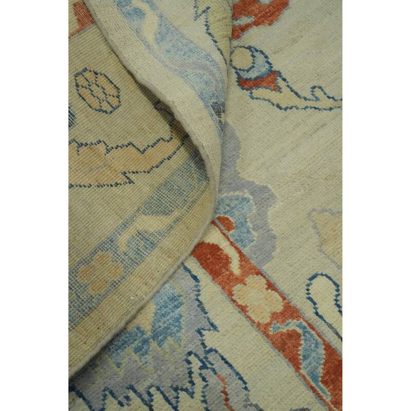 Handmade Wool Oushak Vegetable Dye Area Rug, Floral Geometric Carpet - 11' 8'' X 8' 9''