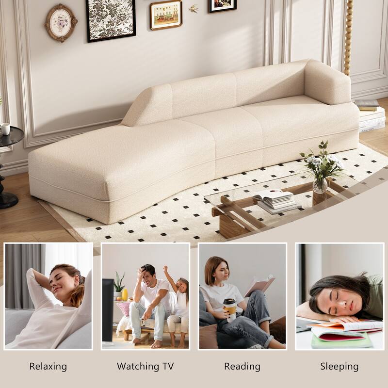 Curved Sectional Sofa Livingroom Elegant Boucle Chaise Lounge, Beige