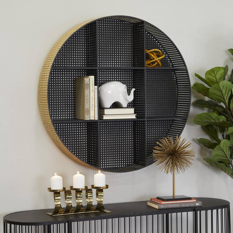 Metal Round 8 Cubbies Wall Shelf - Black - Roche River Decor