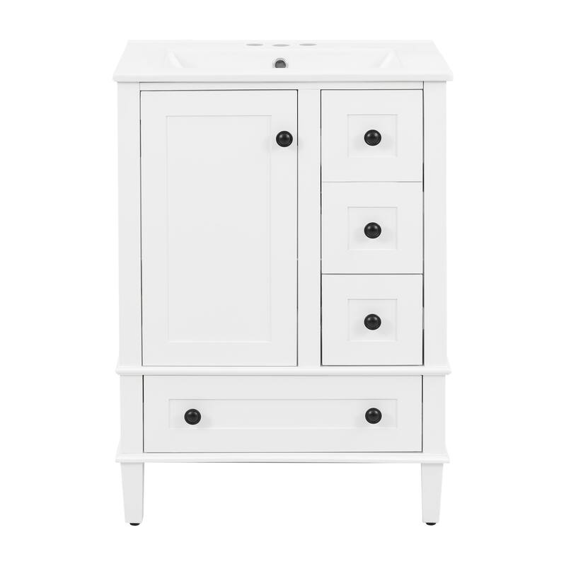 24 Inch Single Sink Bathroom Vanity, Integrated Ceramic Basin Bathroom Storage Cabinet