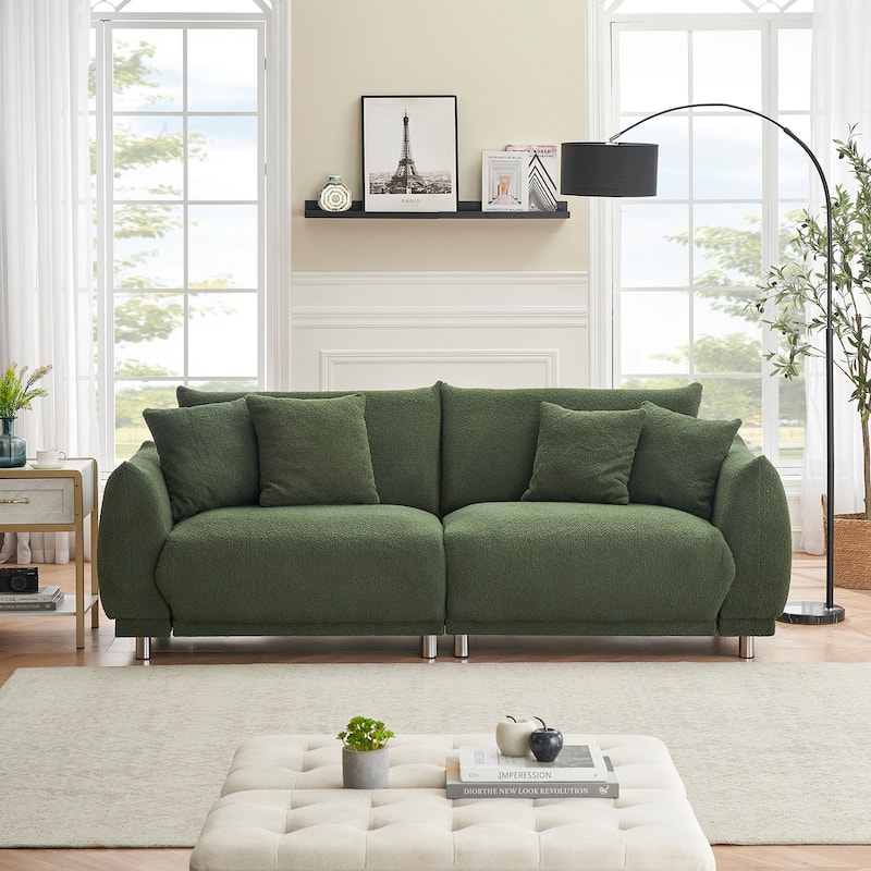 86.6" Teddy velvet large bread sofa with four pillows and hardware feet - Green