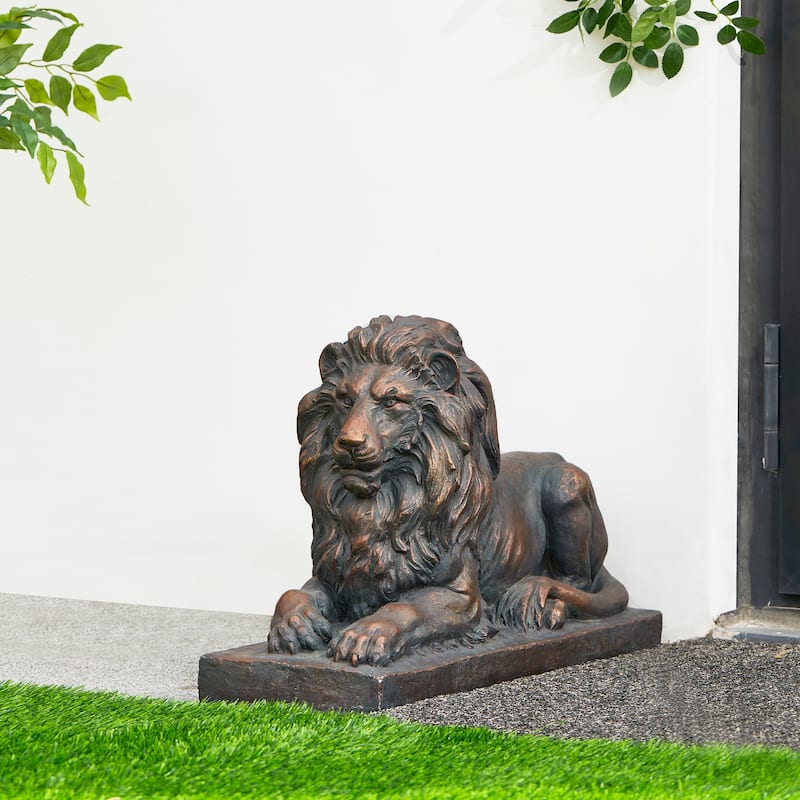 Glitzhome Set of 2 MgO Majestic Walking & Lying Guardian Lion Statues Porch Sculpture Indoor Outdoor