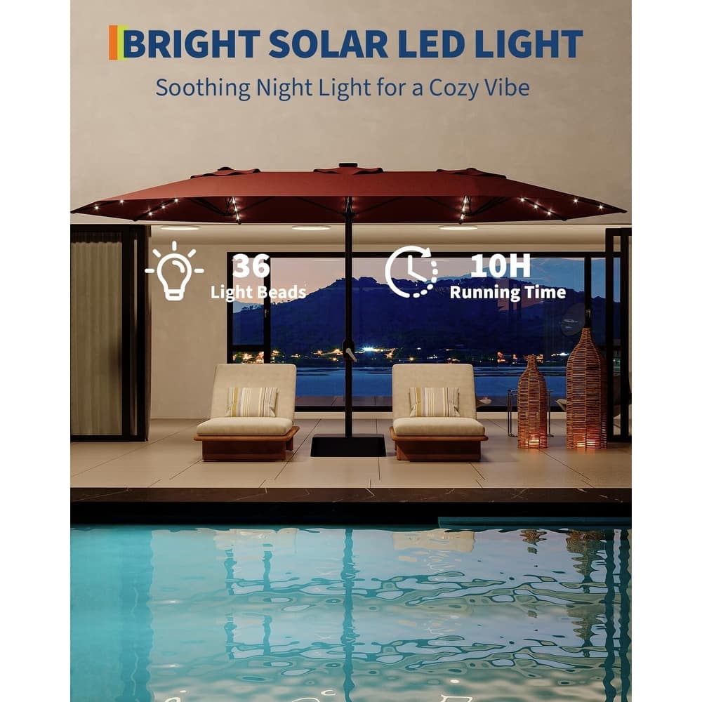 Coromose 15FT Large Patio Umbrella, with Solar Lights, for Deck Poolside Backyard